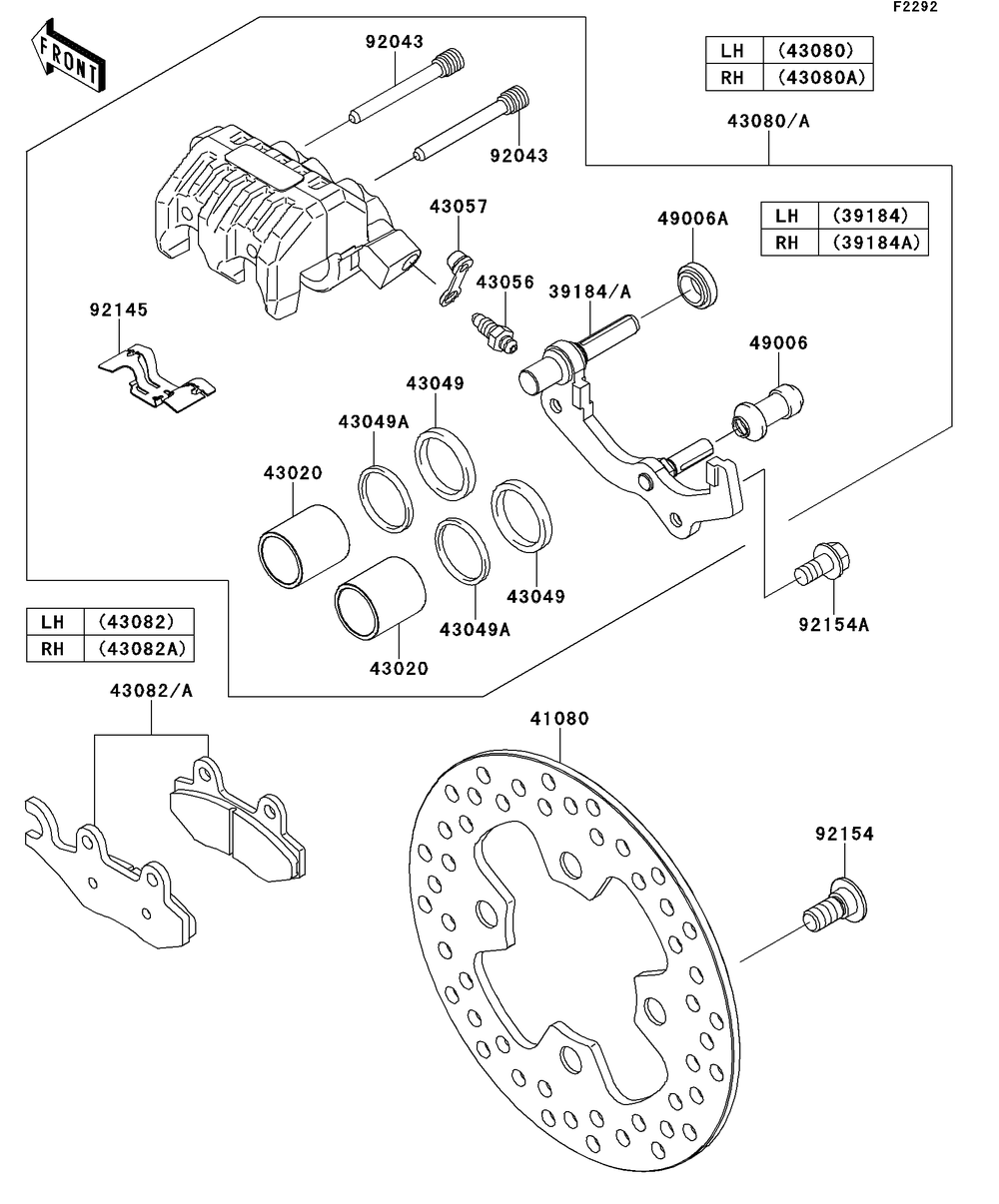 Front Brake Diagram and Parts List for KRT750CCF 2012 Kawasaki Lawn Tractor Accessories