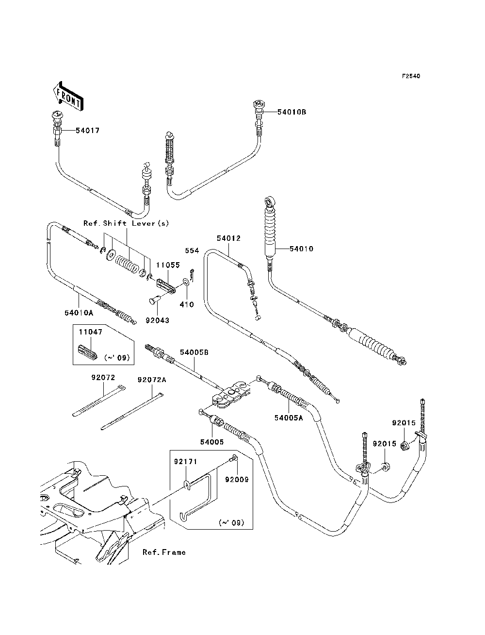 Cables Diagram and Parts List for KAF400B7F 2007 & Prior Kawasaki Lawn Tractor Accessories