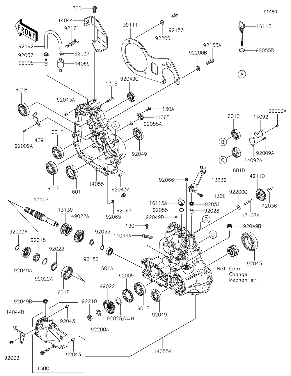 Gear Box Diagram and Parts List for KAF400HHF 2017 Kawasaki Lawn Tractor Accessories