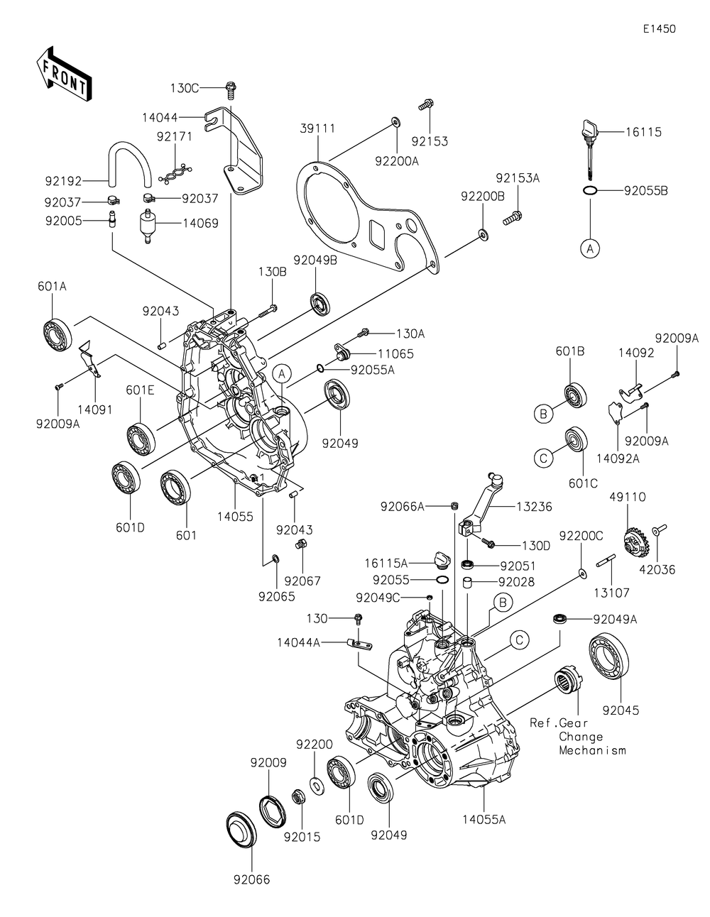 Gear Box Diagram and Parts List for KAF400JNFNN 2022 Kawasaki Lawn Tractor Accessories