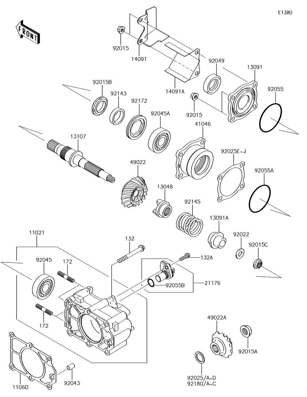 Bevel Gear Case Diagram and Parts List for KAF620MHF 2017 Kawasaki Lawn Tractor Accessories