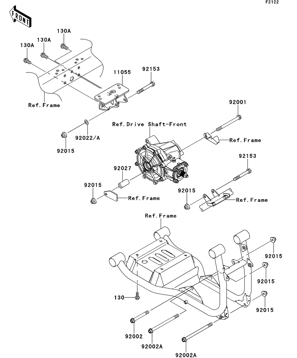 Engine Mount Diagram and Parts List for KAF620RDFA 2013 Kawasaki Lawn Tractor Accessories