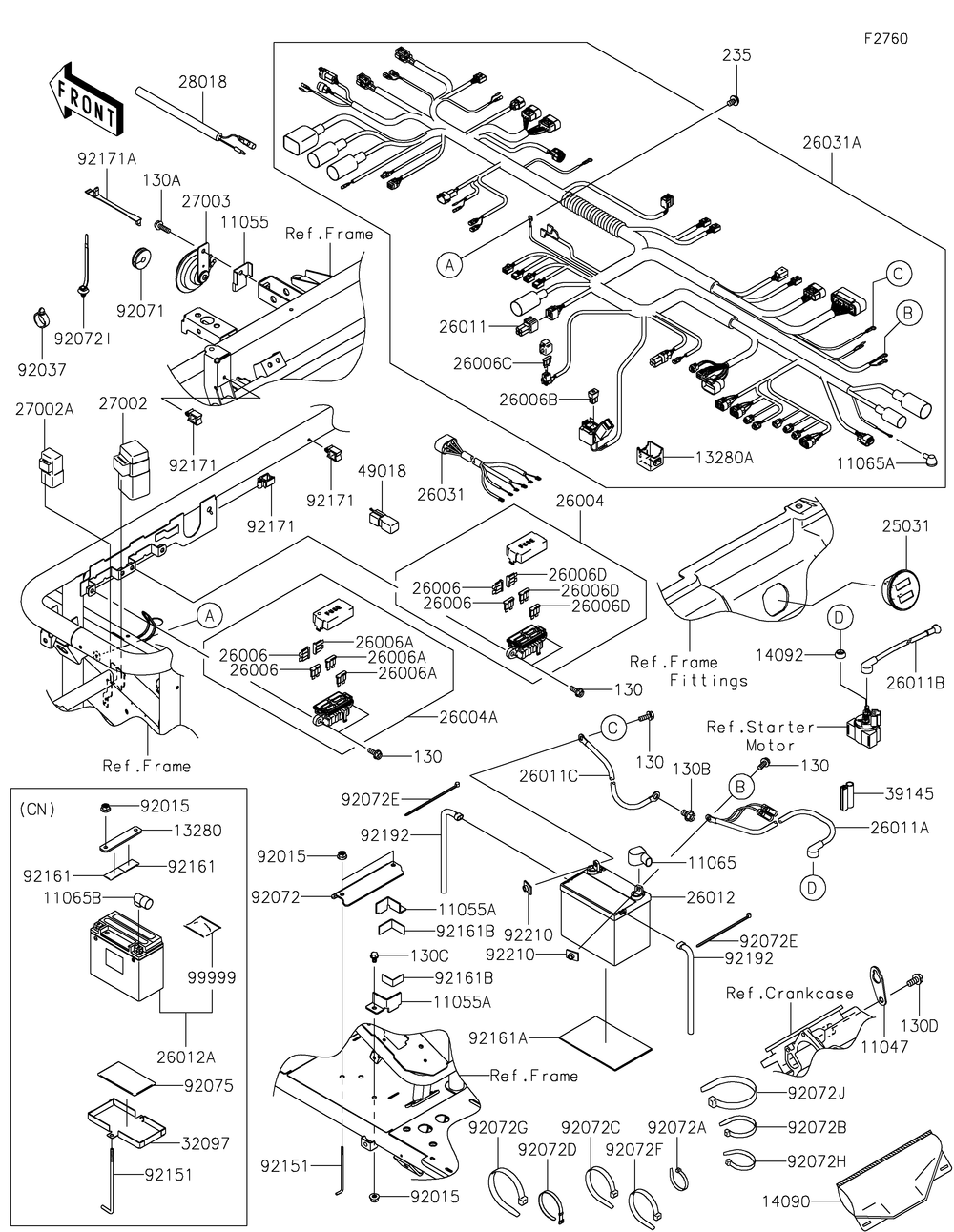 Chassis Electrical Equipment Diagram and Parts List for KAF620RLF 2020 Kawasaki Lawn Tractor Accessories