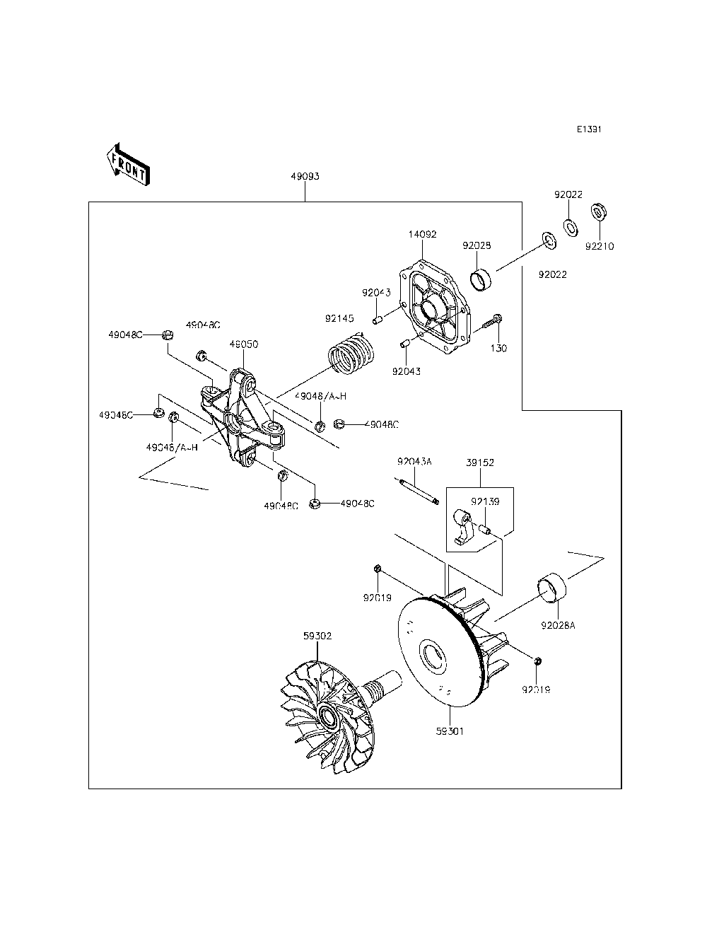 Drive Converter Diagram and Parts List for KRT800CFF 2015 Kawasaki Lawn Tractor Accessories