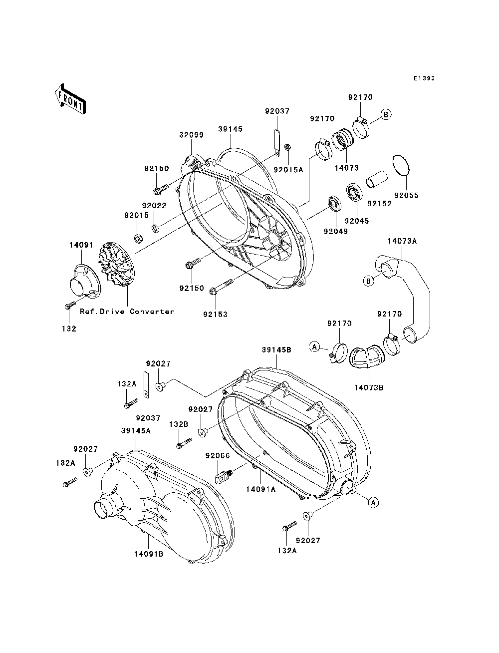 Converter Cover Diagram and Parts List for KAF950C7F 2007 & Prior Kawasaki Lawn Tractor Accessories