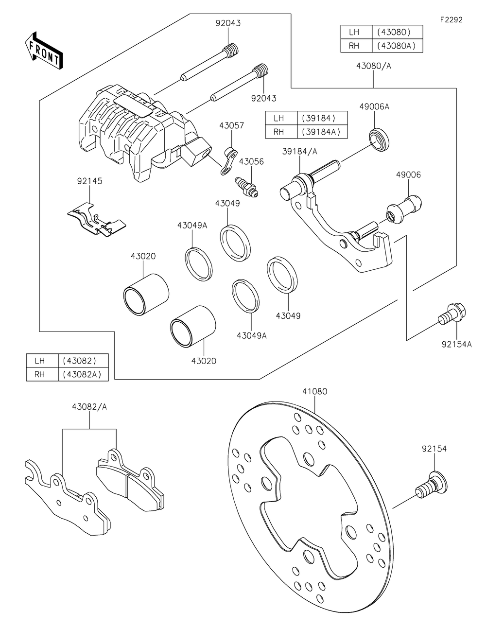 Front Brake Diagram and Parts List for KRF800GKF 2019 Kawasaki Lawn Tractor Accessories