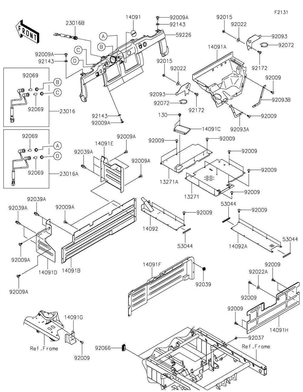 Frame Fittings Diagram and Parts List for KAF620RLF 2020 Kawasaki Lawn Tractor Accessories