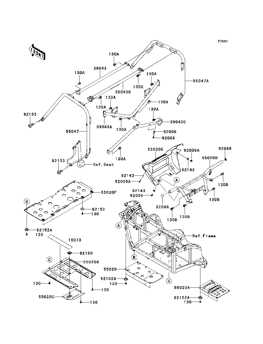 Guards/Cab Frame Diagram and Parts List for KRF750VBF 2011 Kawasaki Lawn Tractor Accessories