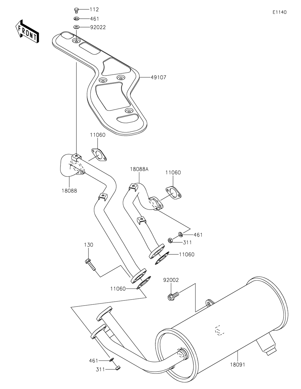 Muffler Diagram and Parts List for KAF620RMFNN 2021 Kawasaki Lawn Tractor Accessories