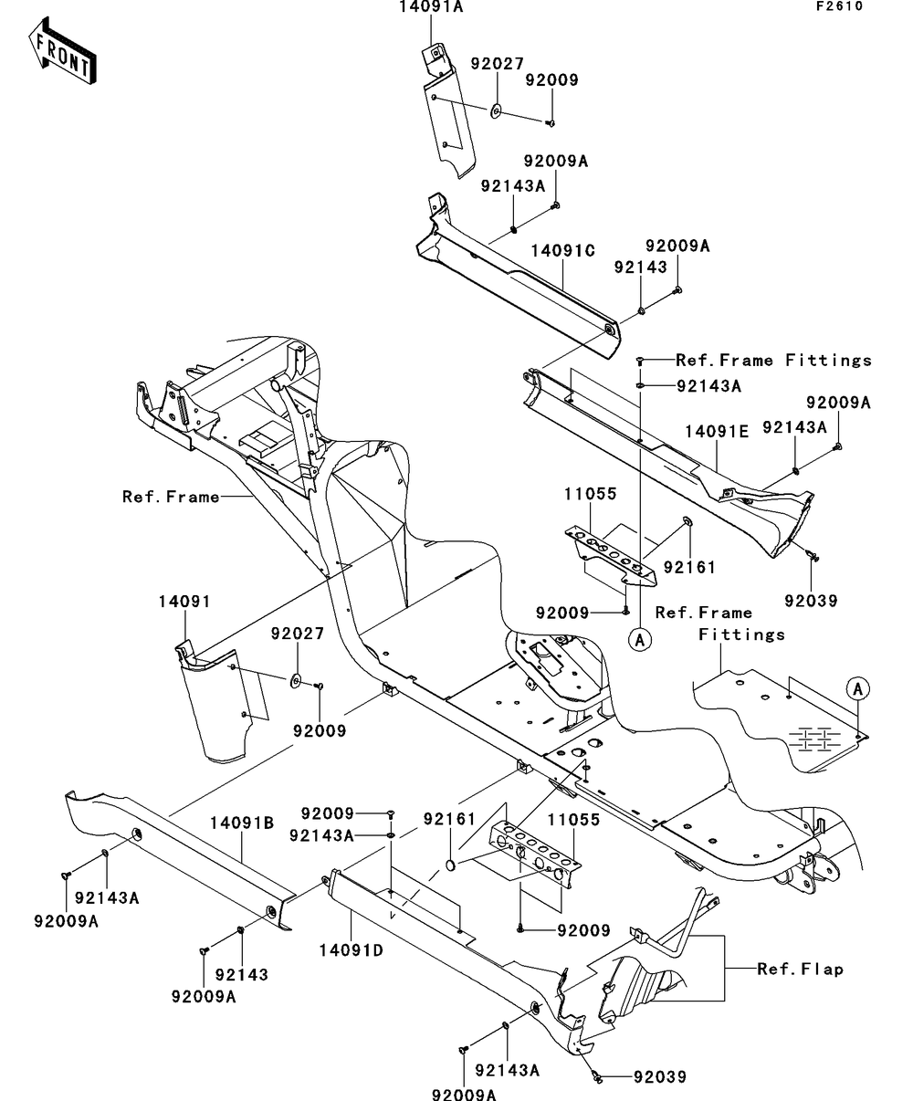 Side Covers/Chain Cover Diagram and Parts List for KAF950GDF 2013 Kawasaki Lawn Tractor Accessories
