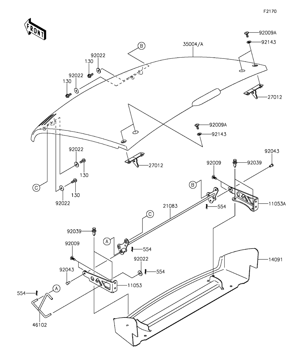 Fenders Diagram and Parts List for KAF400FGF 2016 Kawasaki Lawn Tractor Accessories