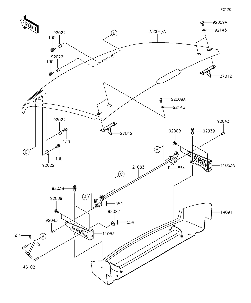 Fenders Diagram and Parts List for KAF400BGF 2016 Kawasaki Lawn Tractor Accessories