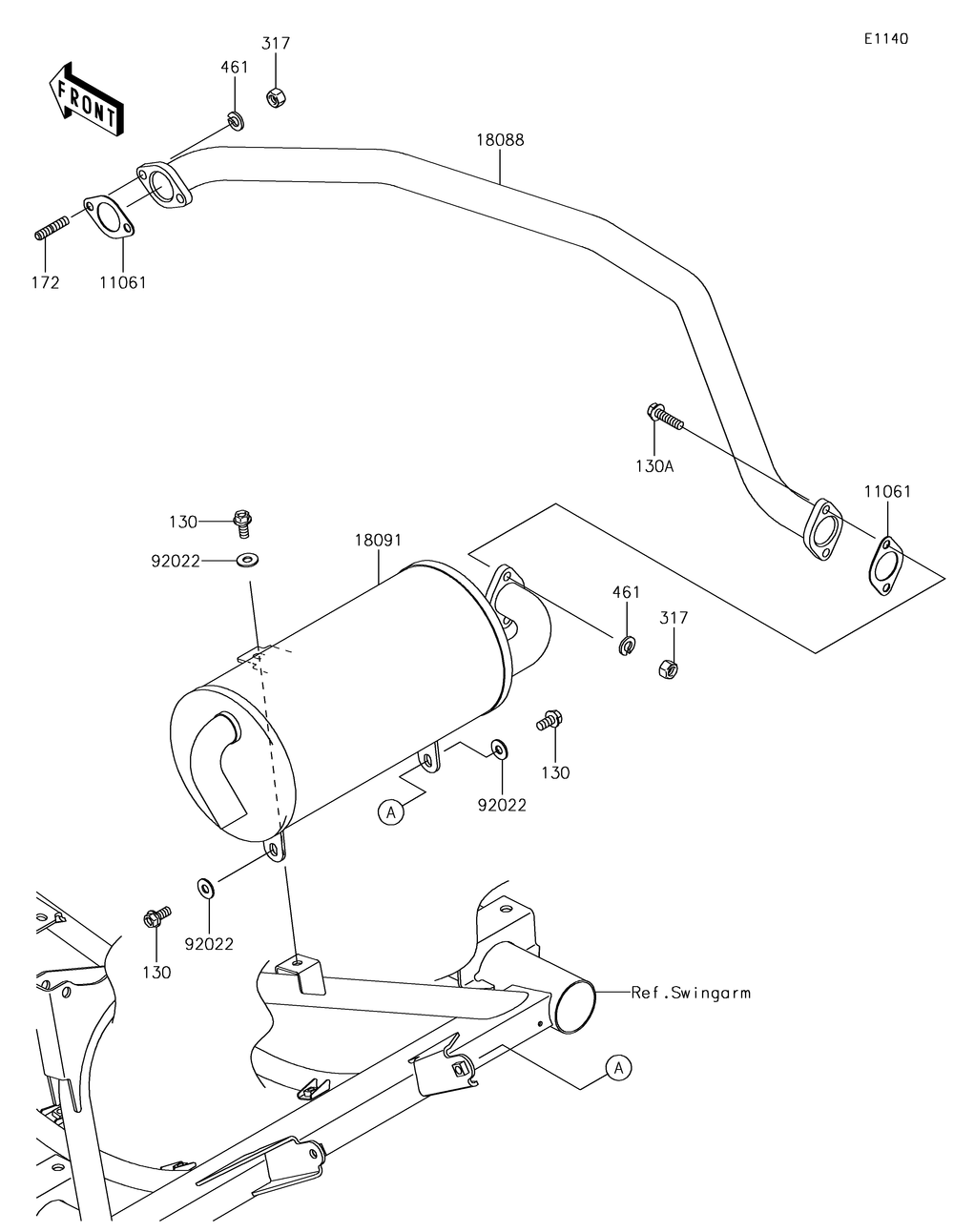 Muffler Diagram and Parts List for KAF400NHF 2017 Kawasaki Lawn Tractor Accessories
