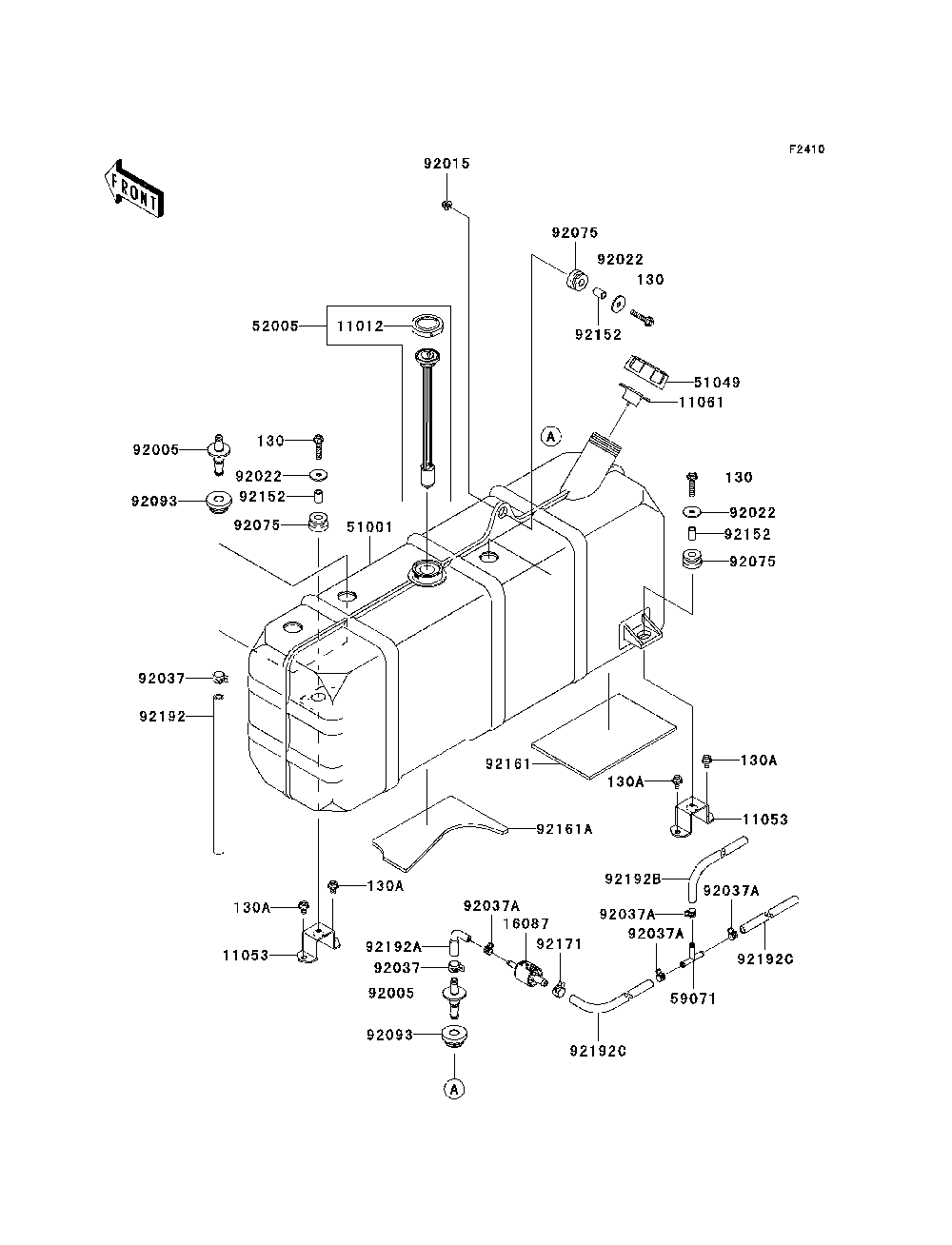 Fuel Tank Diagram and Parts List for KAF950C7F 2007 & Prior Kawasaki Lawn Tractor Accessories