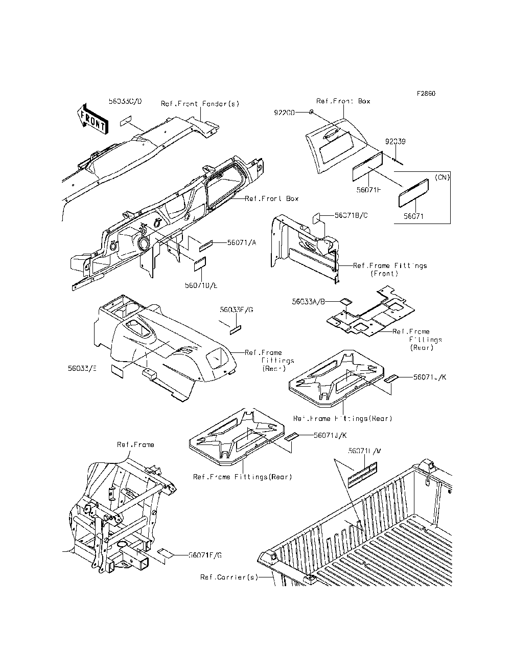 Labels Diagram and Parts List for KRF800CEF 2014 Kawasaki Lawn Tractor Accessories