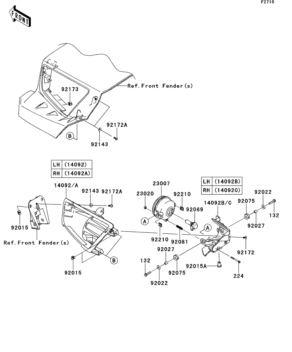 Headlight Diagram and Parts List for KRT750DCF 2012 Kawasaki Lawn Tractor Accessories