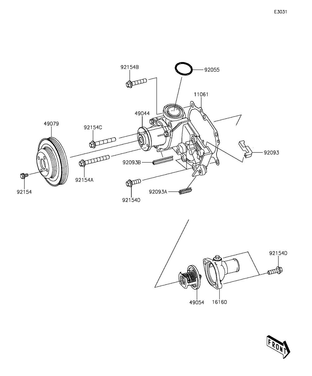 Water Pump Diagram and Parts List for KAF820BGF 2016 Kawasaki Lawn Tractor Accessories