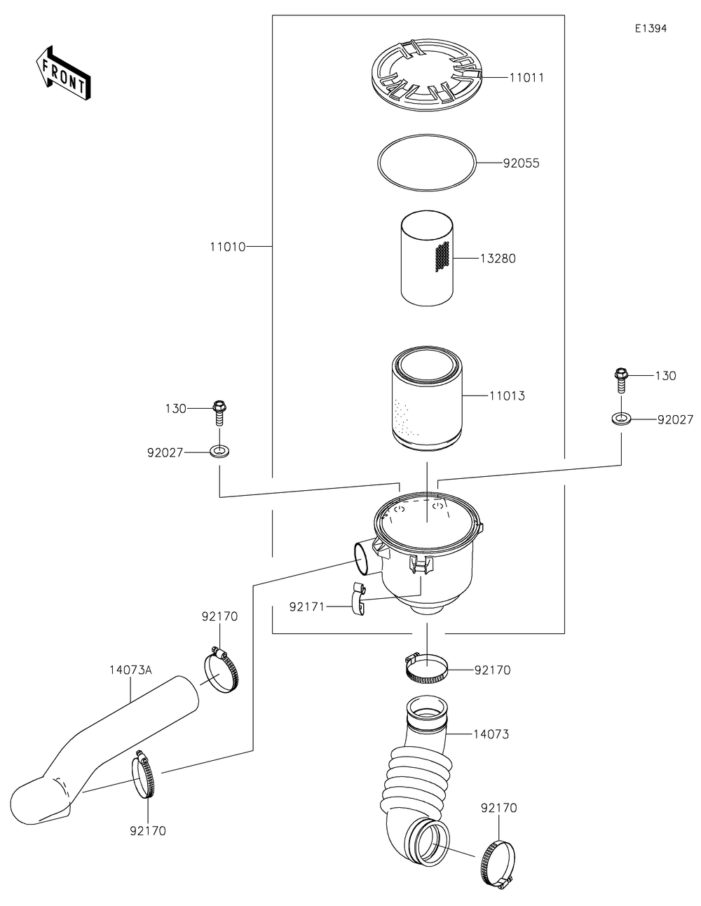 Air Cleaner-Belt Converter Diagram and Parts List for KAF400TKS 2019 Kawasaki Lawn Tractor Accessories