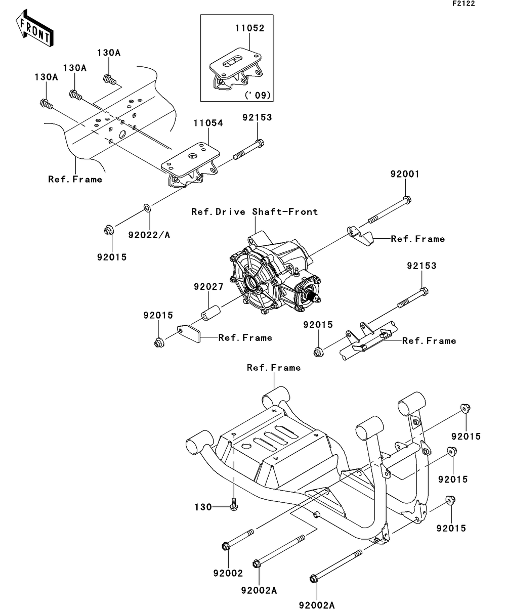 Engine Mount Diagram and Parts List for KAF620SDF 2013 Kawasaki Lawn Tractor Accessories