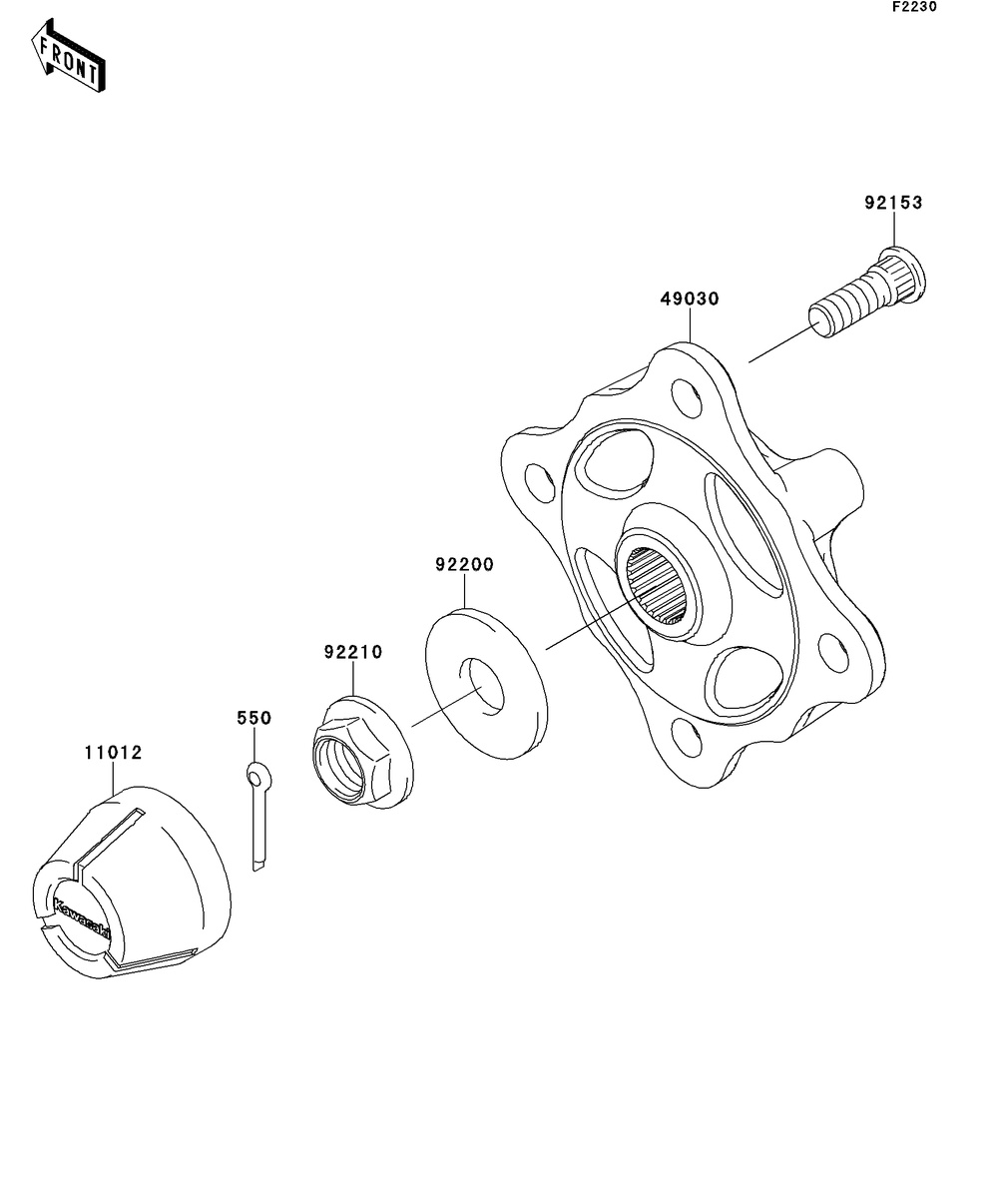 Front Hubs/Brakes Diagram and Parts List for KRT750DCF 2012 Kawasaki Lawn Tractor Accessories
