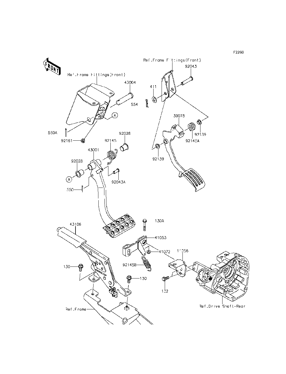 Brake Pedal/Throttle Lever Diagram and Parts List for KRF800CEF 2014 Kawasaki Lawn Tractor Accessories