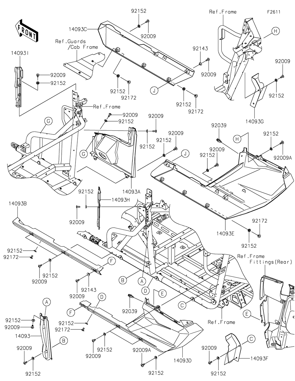 Side Covers Diagram and Parts List for KRT1000BPFNL 2023 Kawasaki Lawn Tractor Accessories