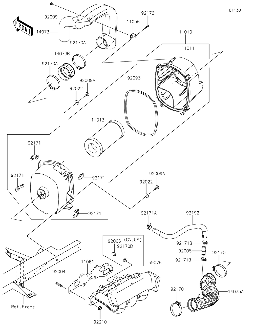 Air Cleaner Diagram and Parts List for KAF820GMFNL 2021 Kawasaki Lawn Tractor Accessories