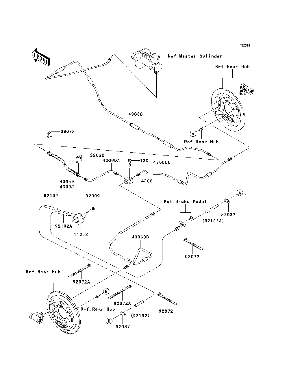 Rear Brake Piping Diagram and Parts List for KAF400C7F 2007 & Prior Kawasaki Lawn Tractor Accessories
