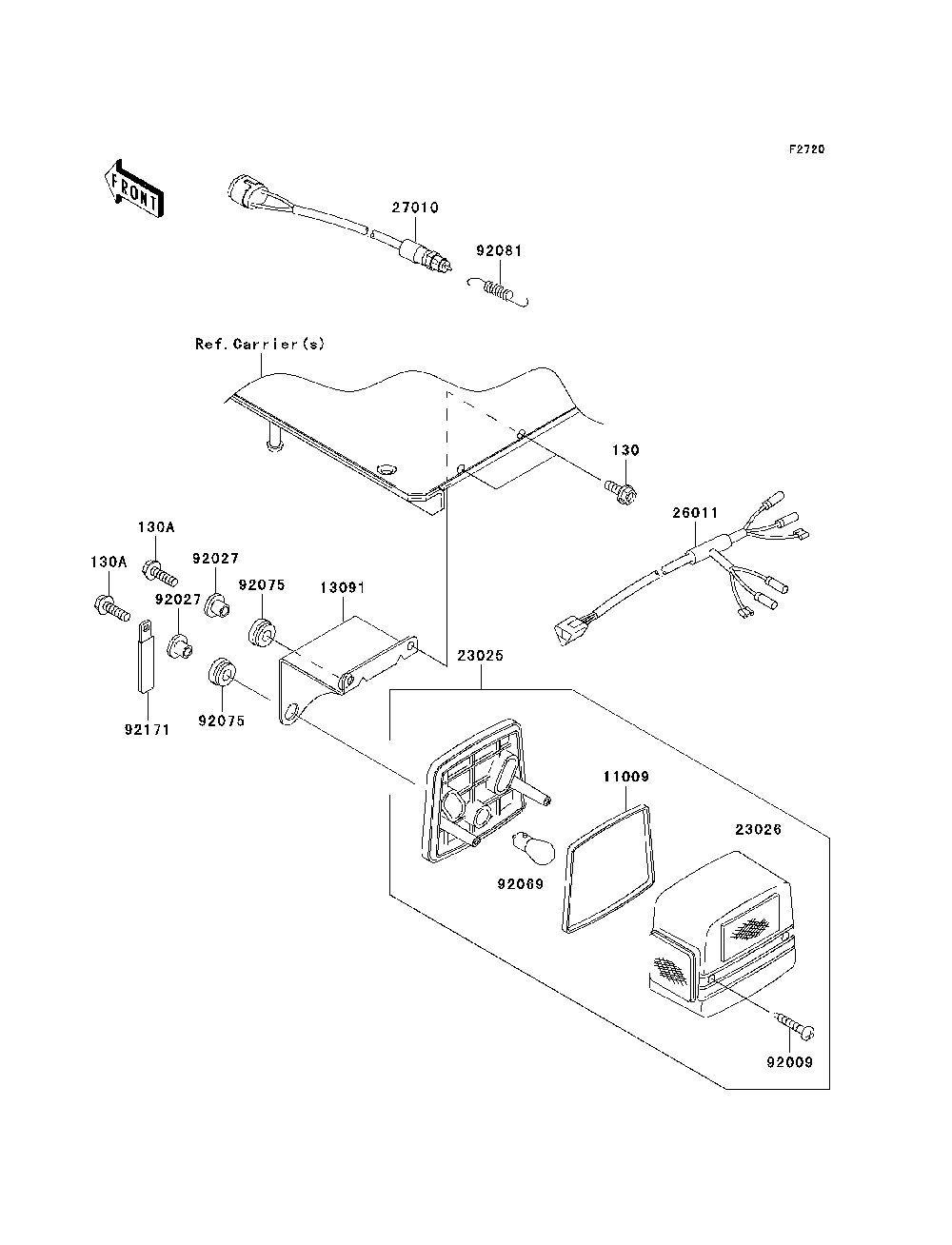 Taillight Diagram and Parts List for KAF620E7F 2007 & Prior Kawasaki Lawn Tractor Accessories