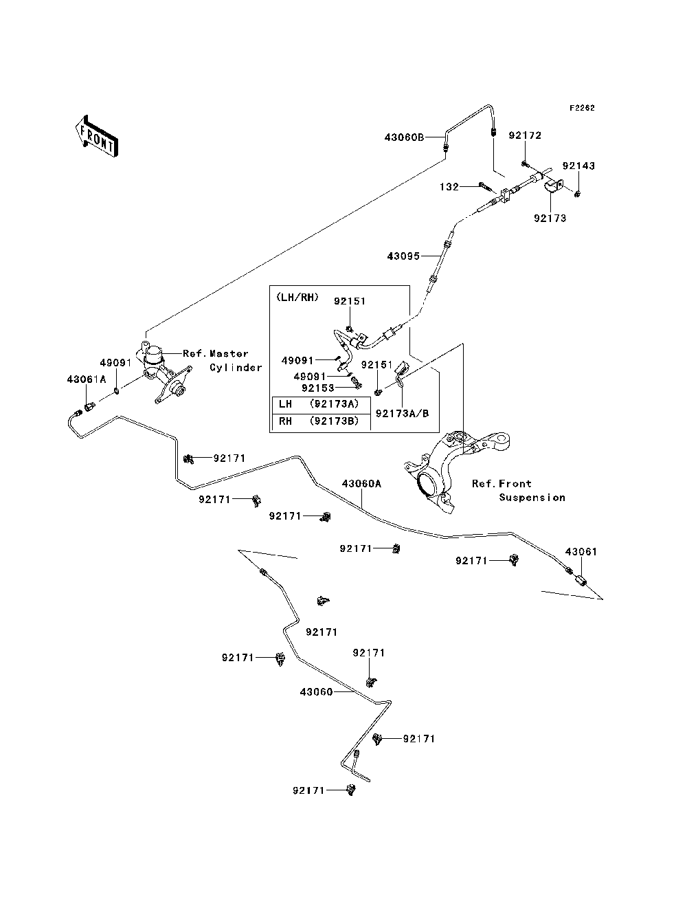 Brake Piping Diagram and Parts List for KRT800BEF 2014 Kawasaki Lawn Tractor Accessories