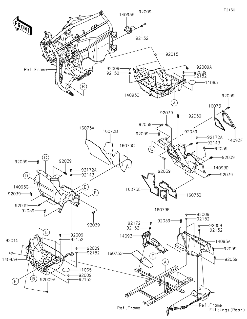 Frame Fittings Diagram and Parts List for KRF1000CMFNN 2021 Kawasaki Lawn Tractor Accessories