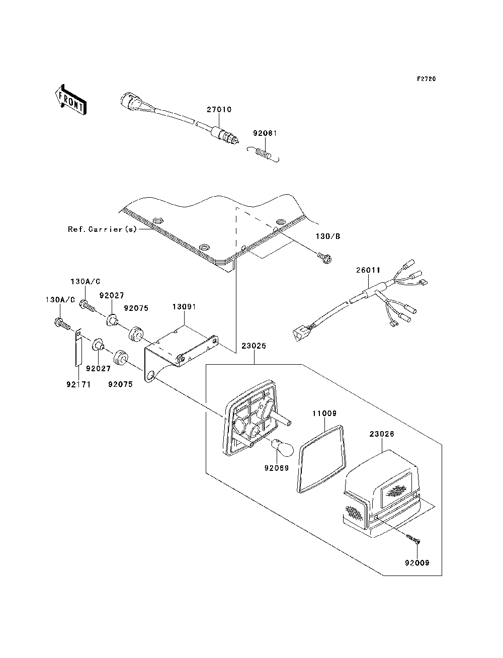 Taillight Diagram and Parts List for KAF620MDF 2013 Kawasaki Lawn Tractor Accessories