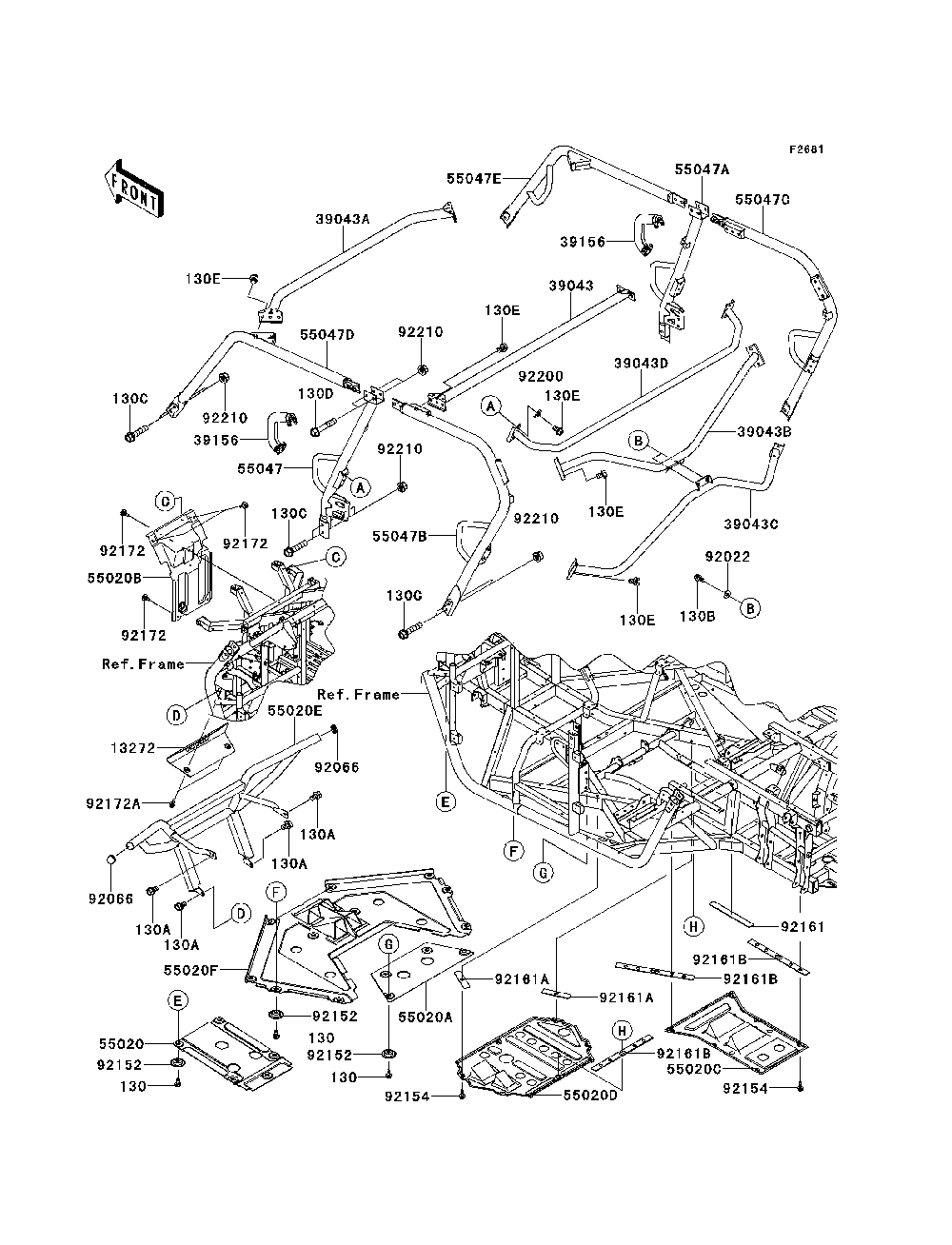 Guards/Cab Frame Diagram and Parts List for KRT800BEF 2014 Kawasaki Lawn Tractor Accessories