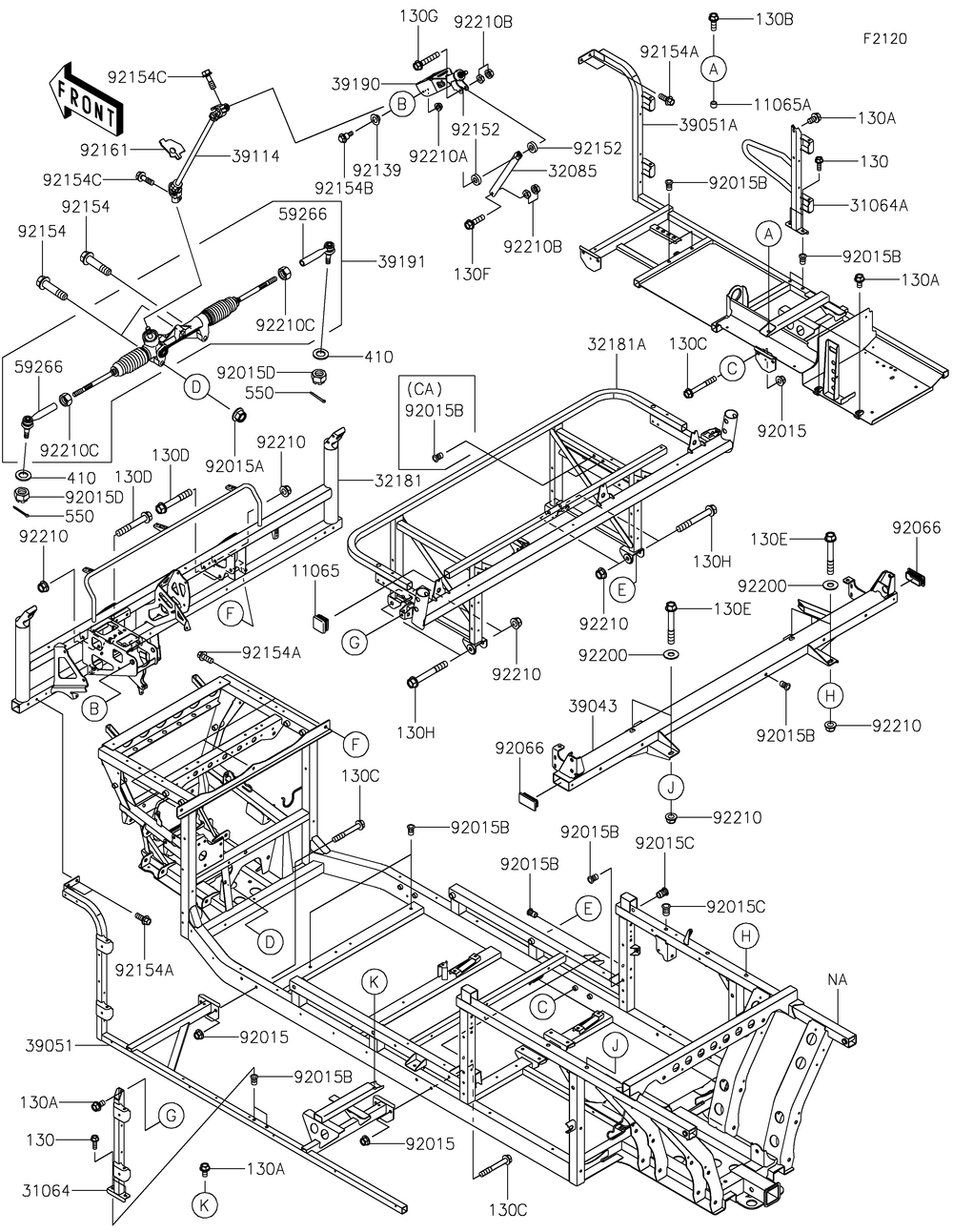 Frame Diagram and Parts List for KAF820AMFNL 2021 Kawasaki Lawn Tractor Accessories