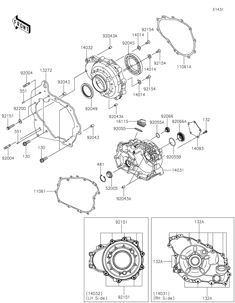Engine Cover Diagram and Parts List for KRF1000ALF 2020 Kawasaki Lawn Tractor Accessories