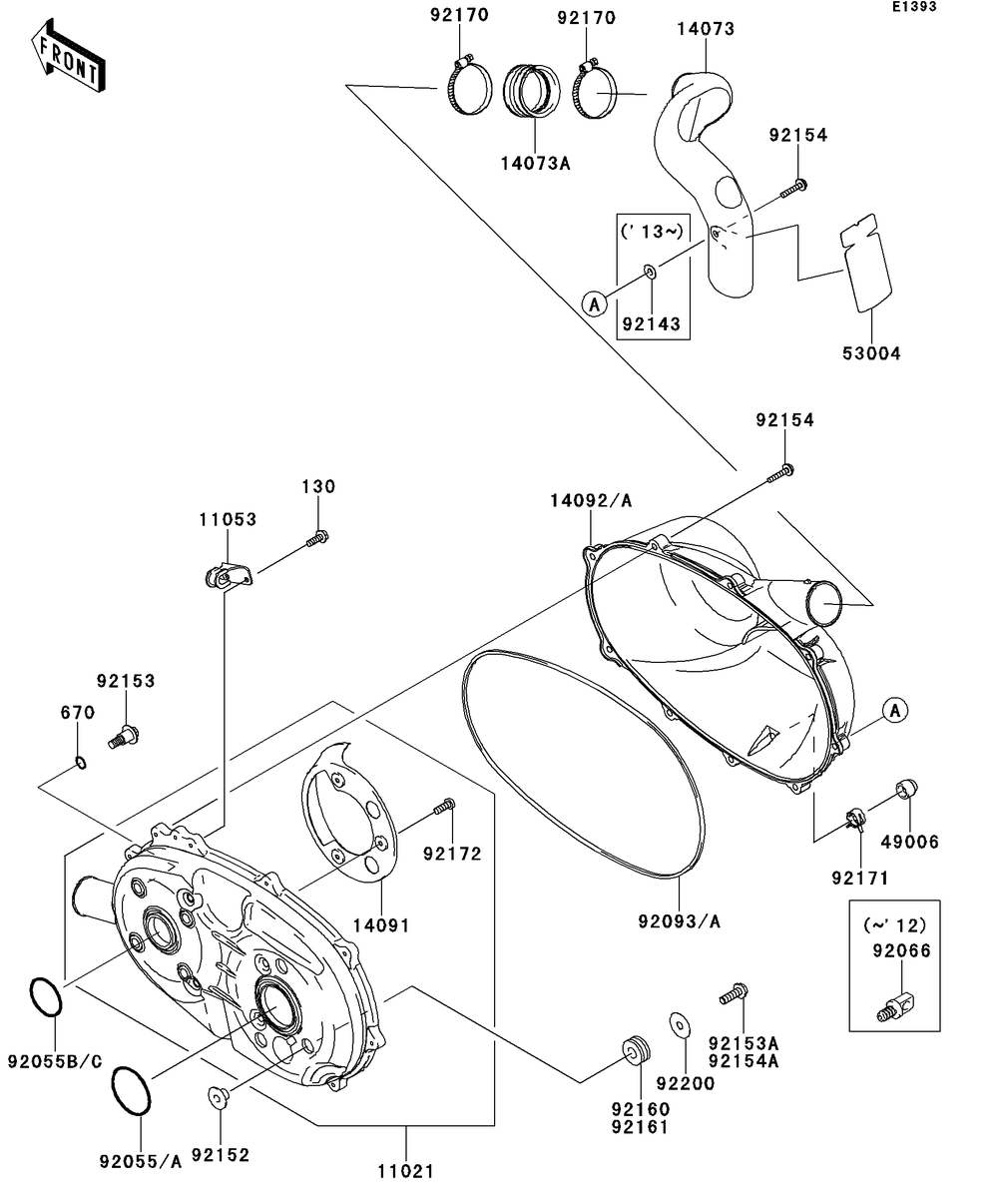 Converter Cover Diagram and Parts List for KAF400BEF 2014 Kawasaki Lawn Tractor Accessories