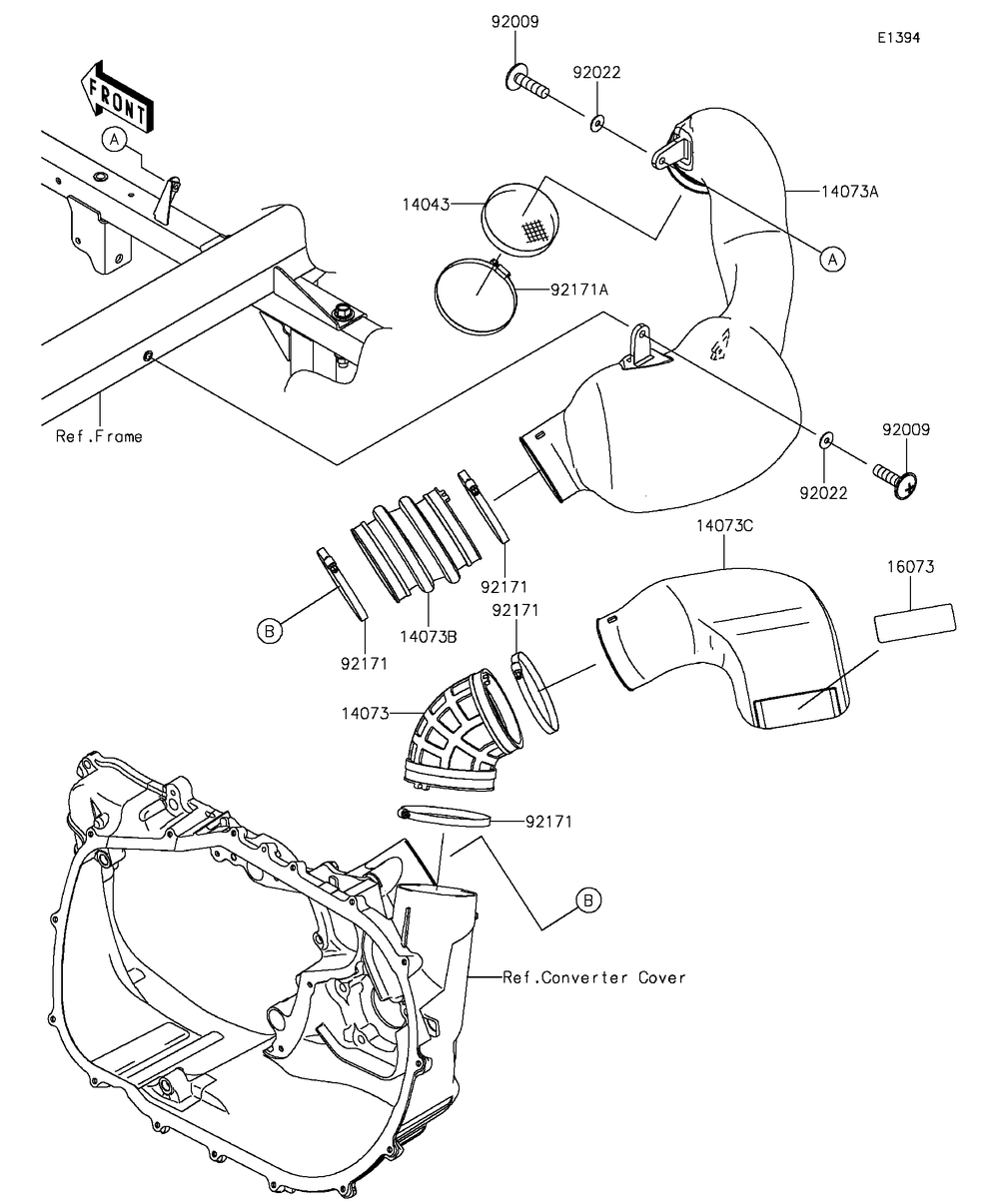 Air Cleaner-Belt Converter Diagram and Parts List for KAF820BGF 2016 Kawasaki Lawn Tractor Accessories