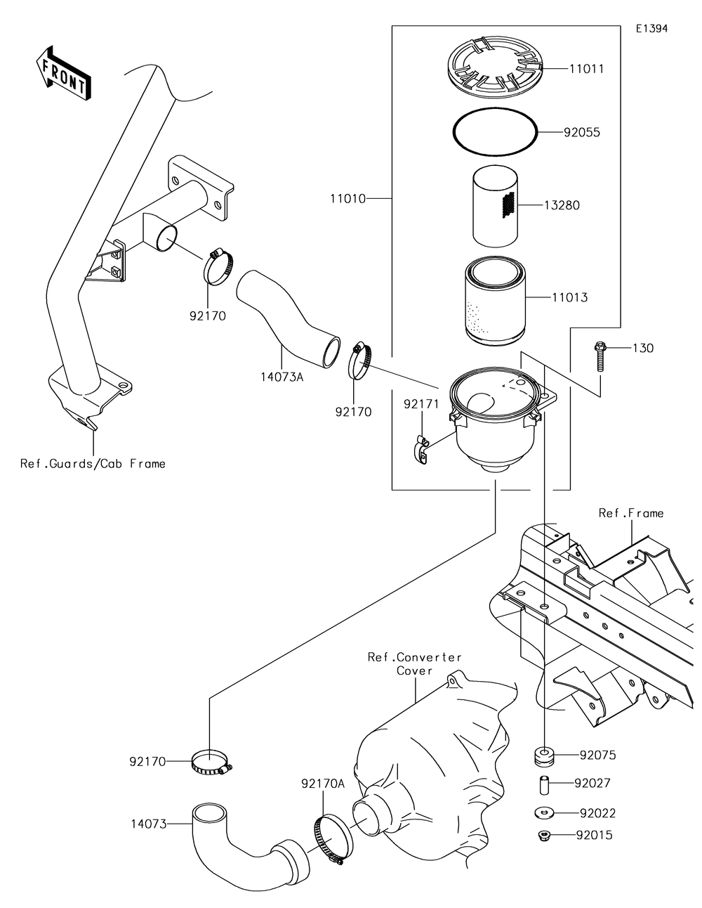 Air Cleaner-Belt Converter Diagram and Parts List for KAF620RHF 2017 Kawasaki Lawn Tractor Accessories