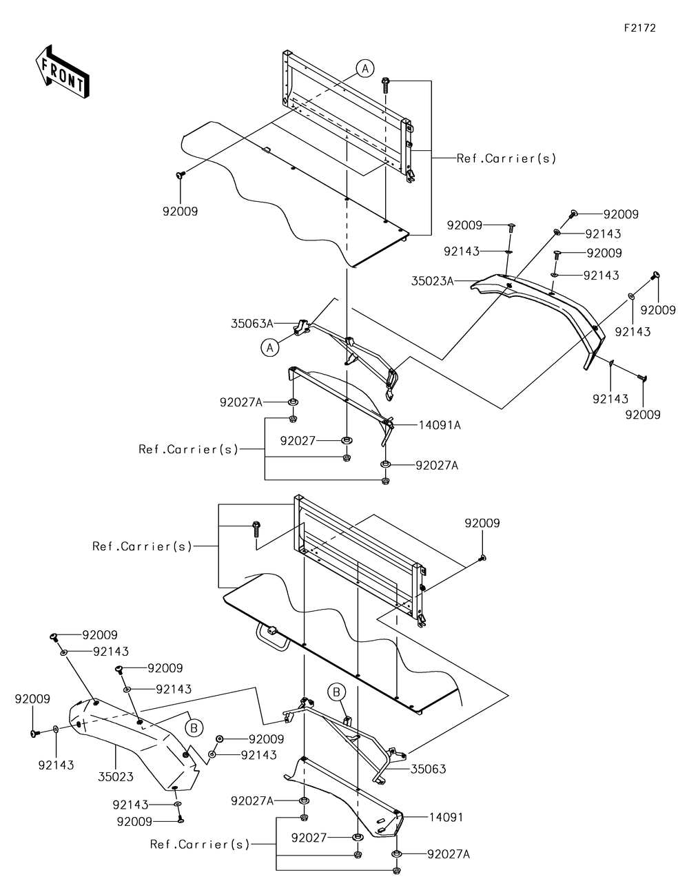 Rear Fender Diagram and Parts List for KAF620RHF 2017 Kawasaki Lawn Tractor Accessories