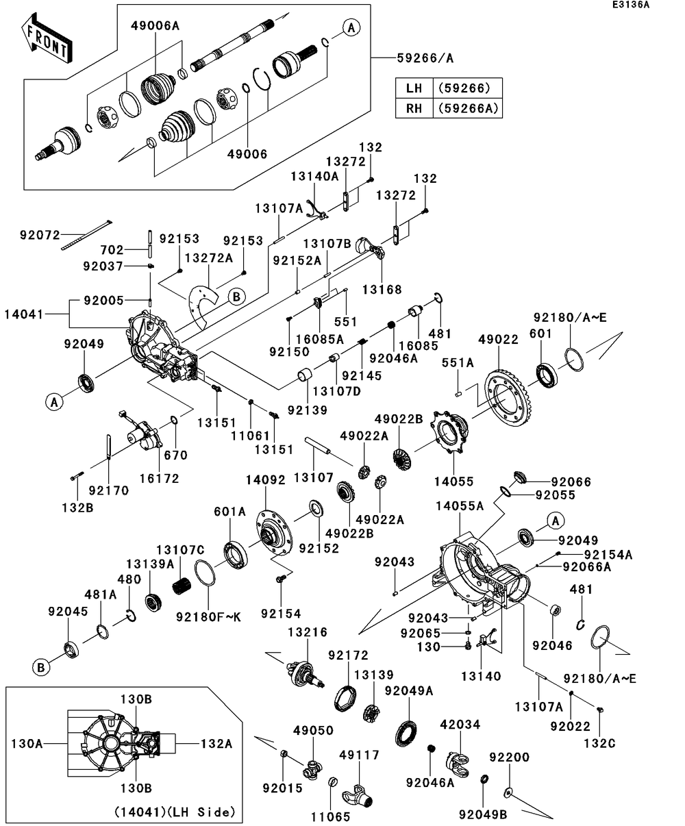 Drive Shaft-Front Diagram and Parts List for KRT750DDF 2013 Kawasaki Lawn Tractor Accessories