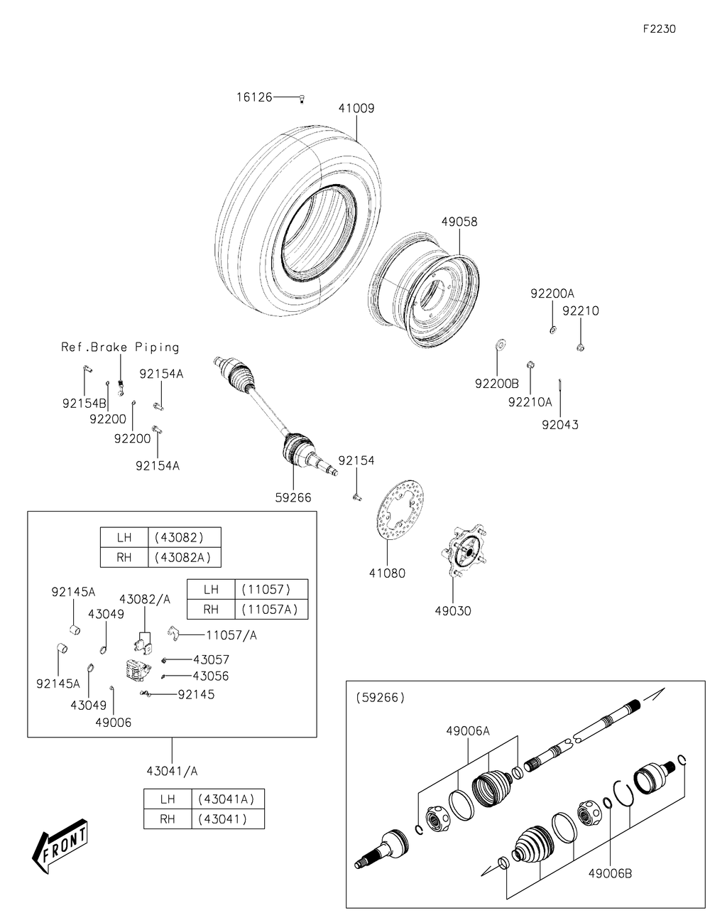 Front Hubs/Brakes Diagram and Parts List for KAF700DNFNN 2022 Kawasaki Lawn Tractor Accessories