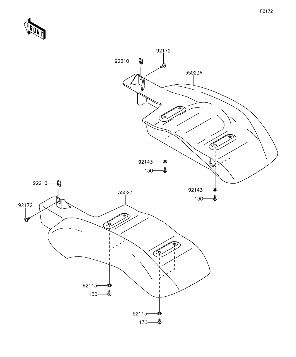 Rear Fender Diagram and Parts List for KAF400EGF 2016 Kawasaki Lawn Tractor Accessories