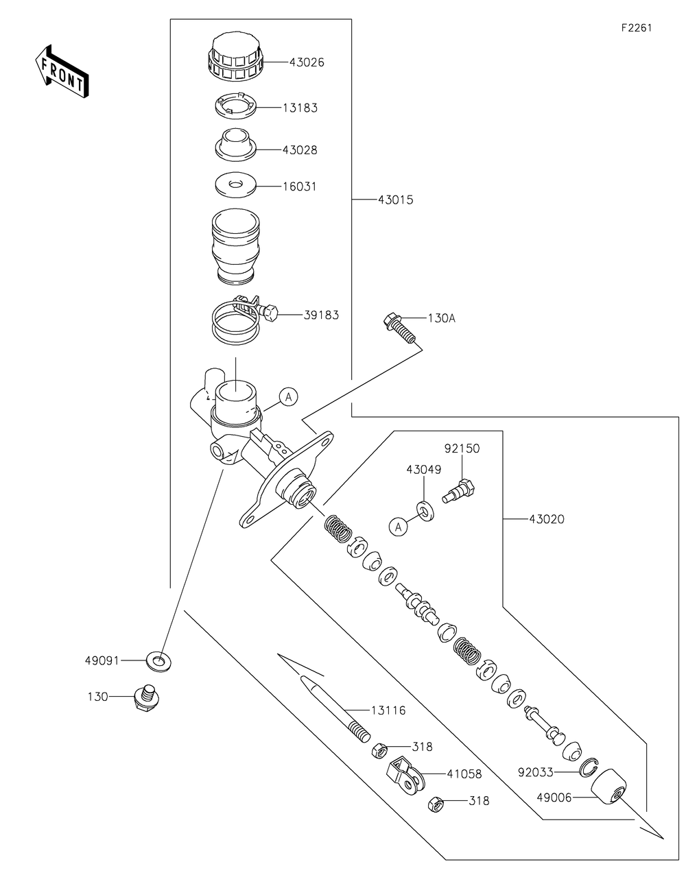 Master Cylinder Diagram and Parts List for KRF800JNFNL 2022 Kawasaki Lawn Tractor Accessories