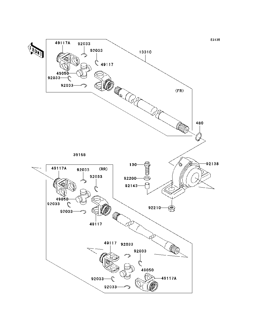 Drive Shaft-Propeller Diagram and Parts List for KAF620E7F 2007 & Prior Kawasaki Lawn Tractor Accessories