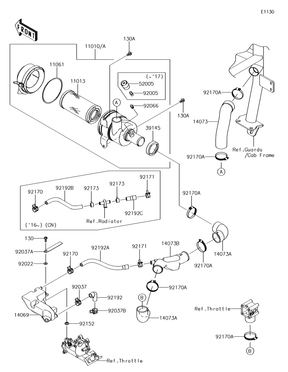 Air Cleaner Diagram and Parts List for KAF620MHF 2017 Kawasaki Lawn Tractor Accessories