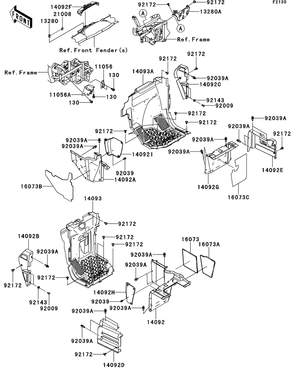Frame Fittings Diagram and Parts List for KRT750ACF 2012 Kawasaki Lawn Tractor Accessories