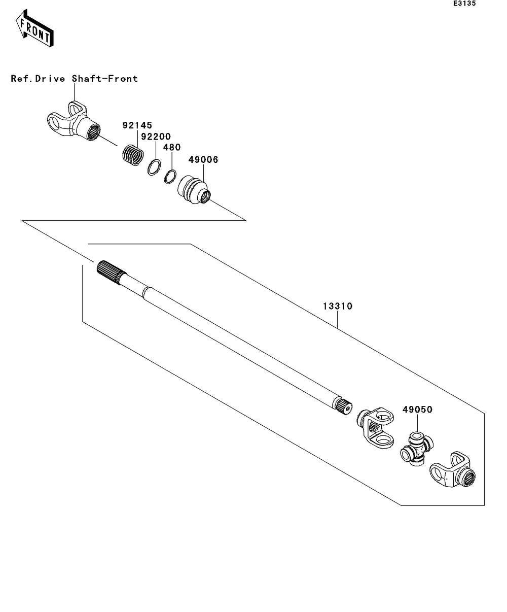Drive Shaft-Propeller Diagram and Parts List for KRT750DCF 2012 Kawasaki Lawn Tractor Accessories