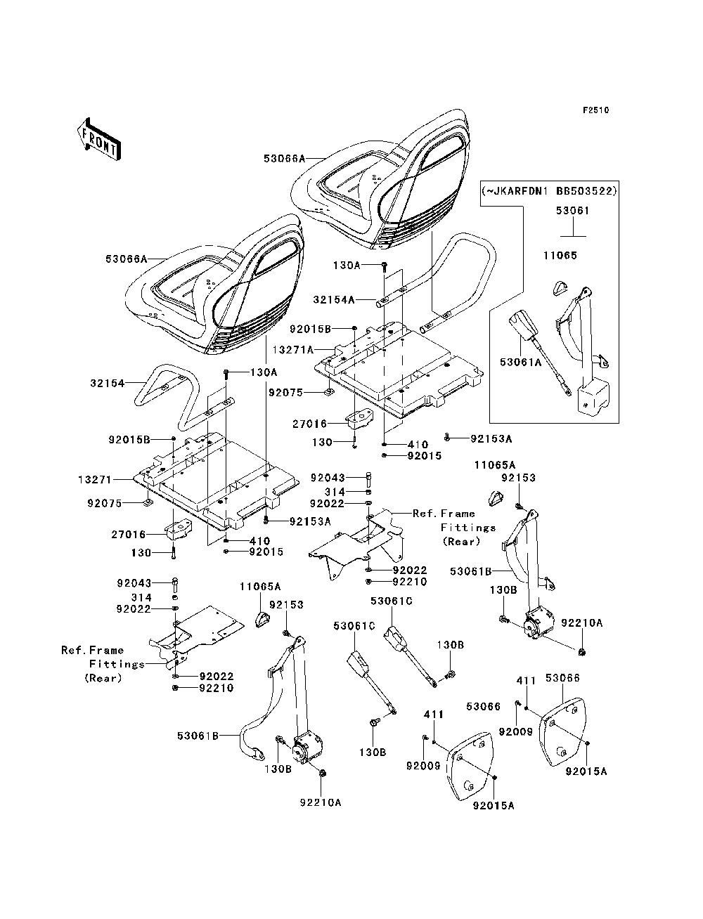Seat Diagram and Parts List for KRF750NCS 2012 Kawasaki Lawn Tractor Accessories