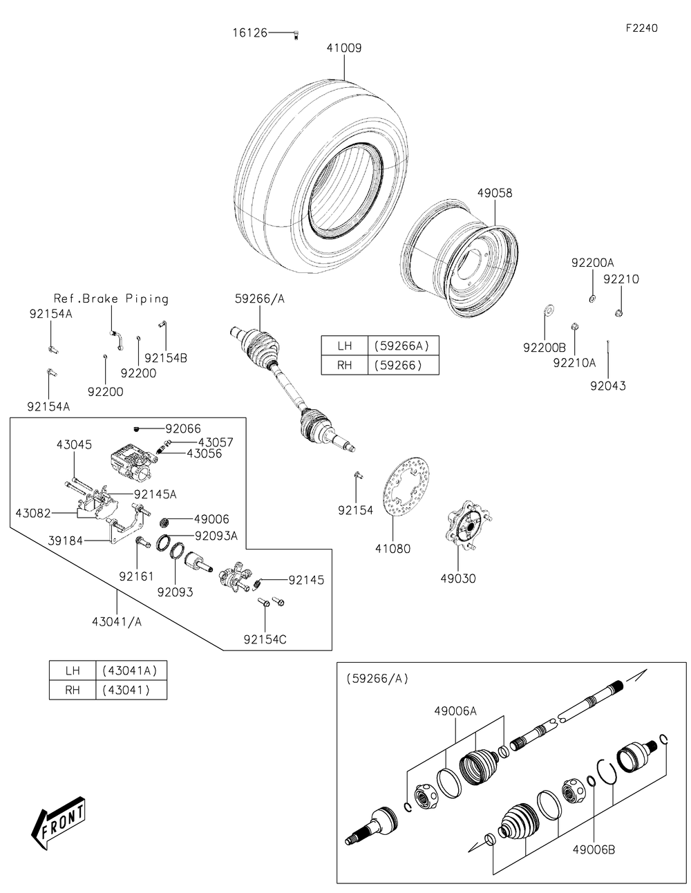 Rear Hubs/Brakes Diagram and Parts List for KAF700BMFNN 2021 Kawasaki Lawn Tractor Accessories