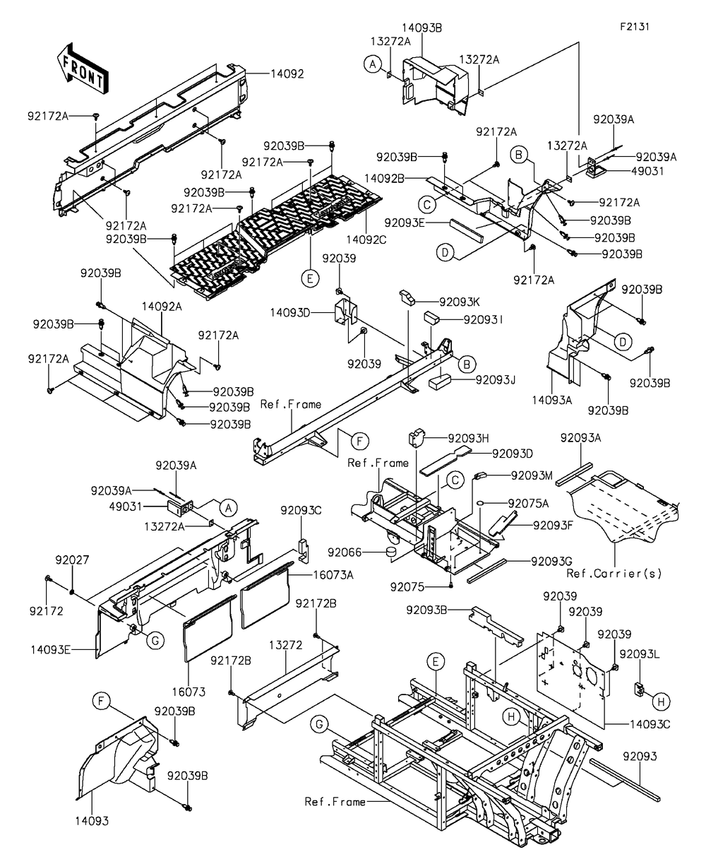 Frame Fittings-Rear Diagram and Parts List for KAF820AFF 2015 Kawasaki Lawn Tractor Accessories